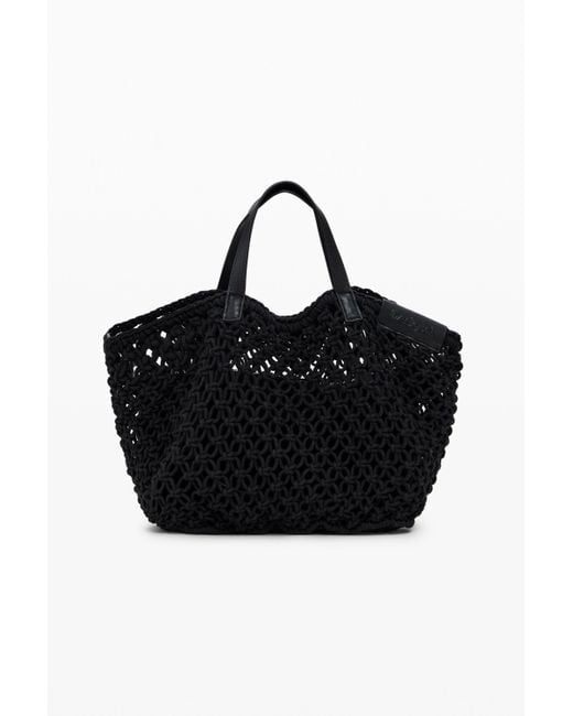Desigual Black Large Crochet Shopper Bag