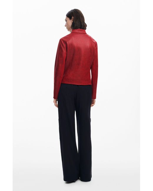 Desigual Red Mandarin Collar Jacket, Polyester