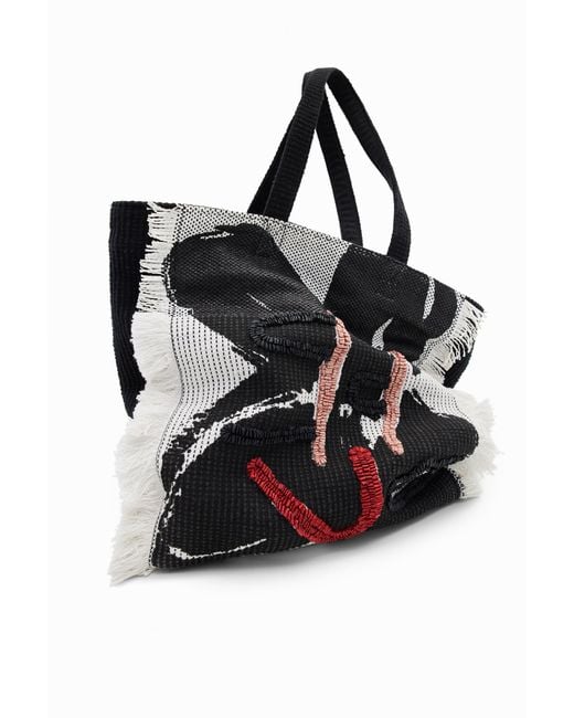 Desigual Black Large Flower Tote Bag