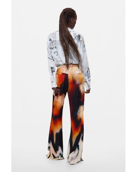 Desigual Red Long Printed Trousers, Viscose