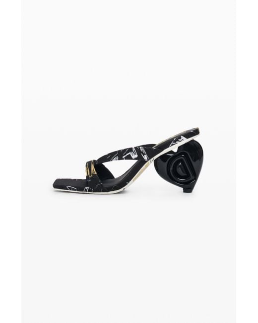 Sandalia Tacón Corazón, Algodon, Negro Desigual de color Black