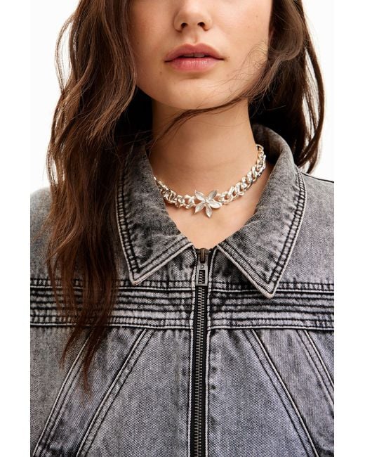Desigual Gray Denim Detachable Sleeve Jacket, Cotton