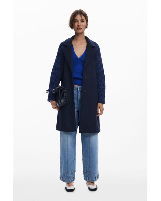 Desigual Blue Combined Wool Coat