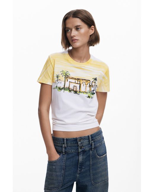 T-Shirt À Manches Courtes Avec Palmiers Desigual en coloris Orange