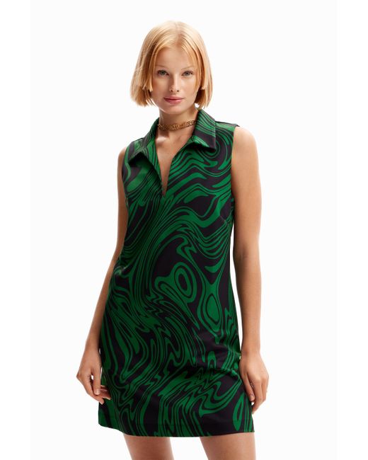 Desigual Green Psychedelic Polo Dress