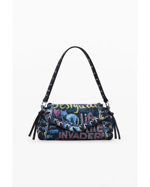 Desigual Blue Medium Graffiti Bag, Cotton