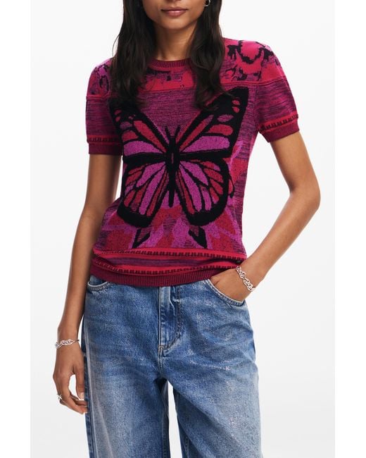 Desigual Red Butterfly Knit T-Shirt