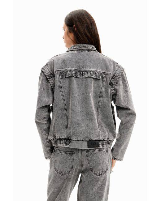 Desigual Gray Denim Detachable Sleeve Jacket