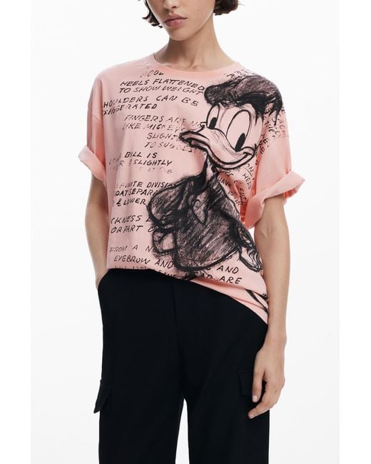 Desigual Red Donald Duck T-Shirt, Cotton