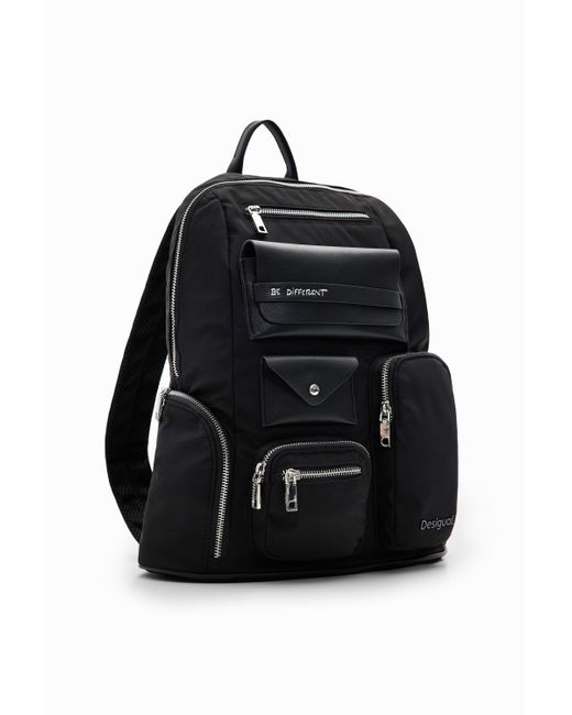 Desigual Large Nylon Pockets Backpack in Black | Lyst