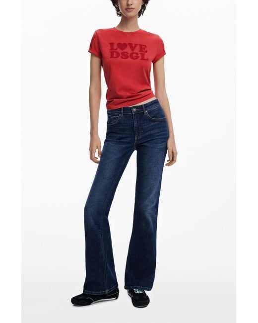 Desigual Red Plain Text T-Shirt, Cotton