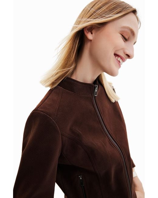 Desigual Brown Suede-Effect Jacket, Polyurethane