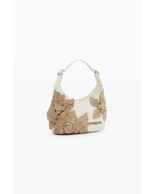 Desigual White Small Floral Appliqué Bag
