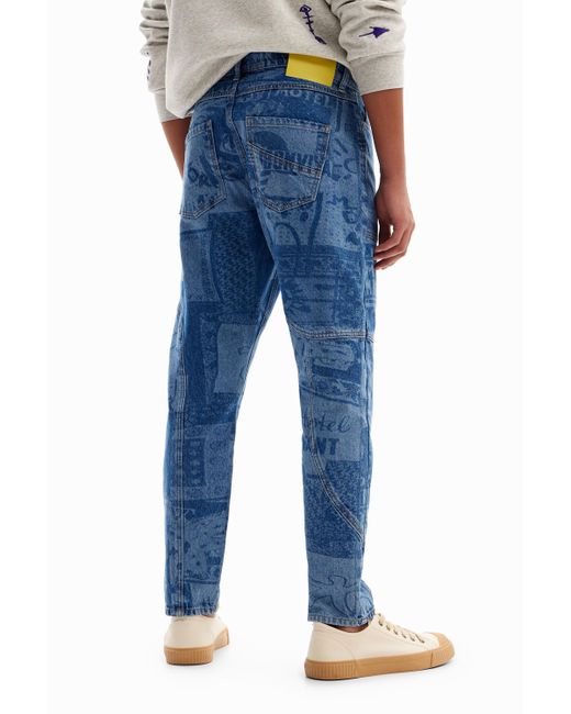 Desigual Blue Laser Print Carrot Jeans for men