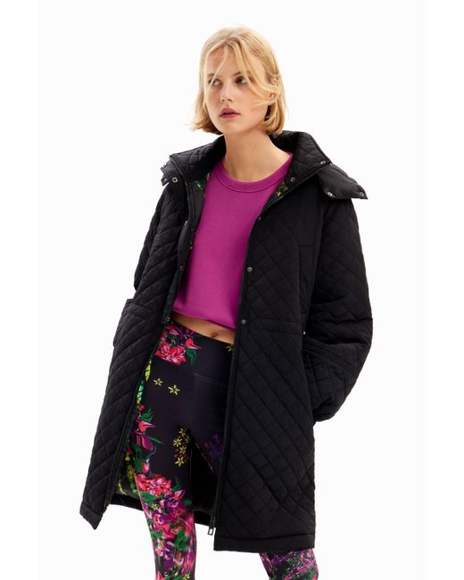 Desigual Puffsleeve Quilted Coat in Black Lyst