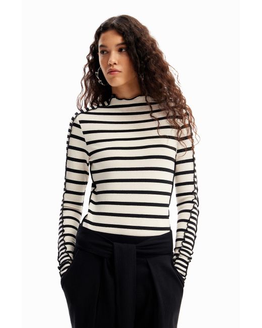 Desigual Black Striped Patchwork T-shirt