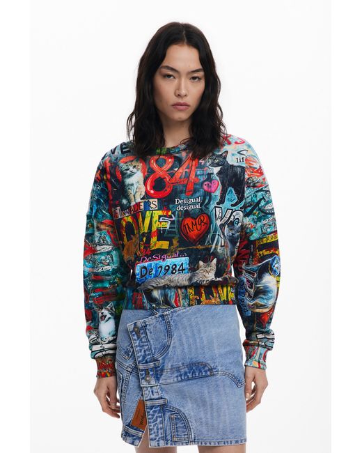 Desigual Blue Graffiti Sweatshirt, Cotton