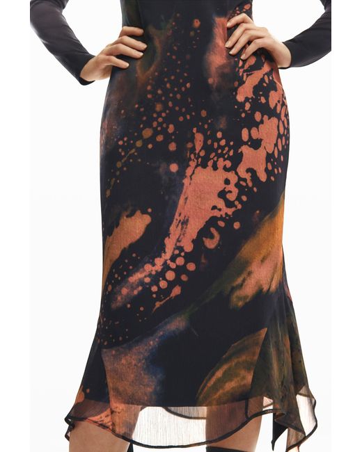 Desigual Black Printed Long Dress