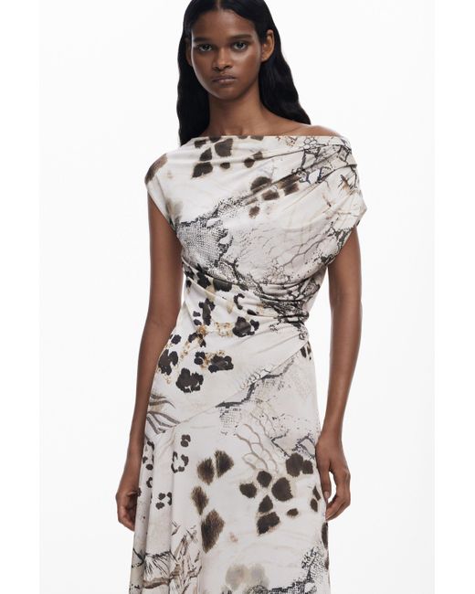 Desigual Brown 2-In-1 Slip Dress Animal Print
