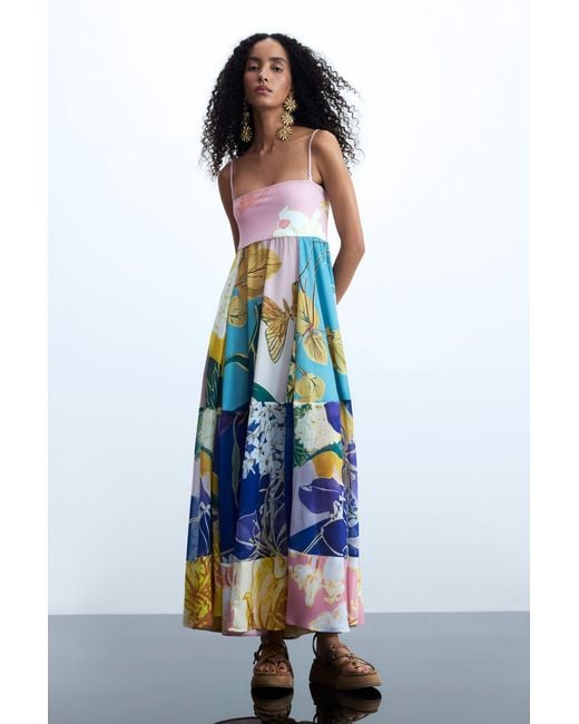 Desigual Blue Printed Long Dress, Polyester