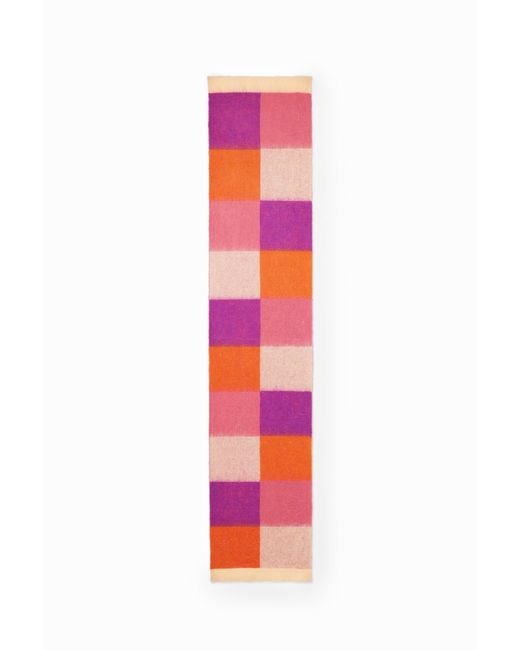 Desigual White Long Checkered Scarf