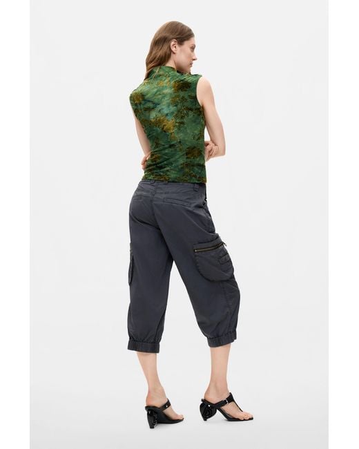 Desigual Green Printed Flocked Top, Polyester
