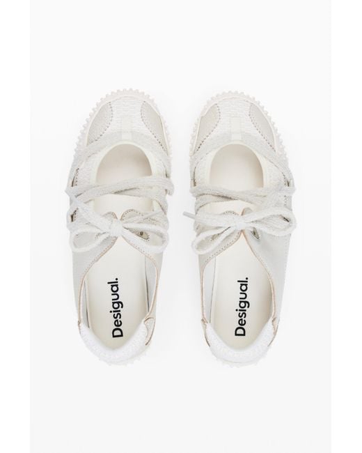 Desigual White Raw Fabric Sneaker, Cow Leather