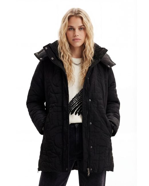 Desigual Black Padded Zips Coat, Polyamide