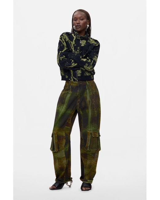 Desigual Black Printed Mao Collar Jacket