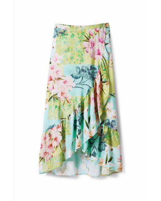 Desigual Green Floraler Midirock Mit Patchwork