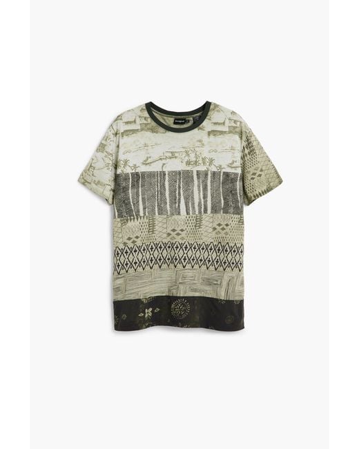 Desigual Green Printed T-Shirt 100% Cotton, Cotton for men