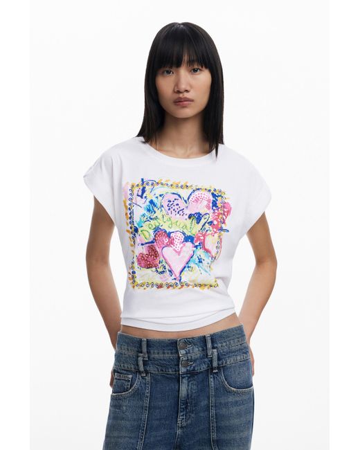 Desigual White Art Square T-Shirt