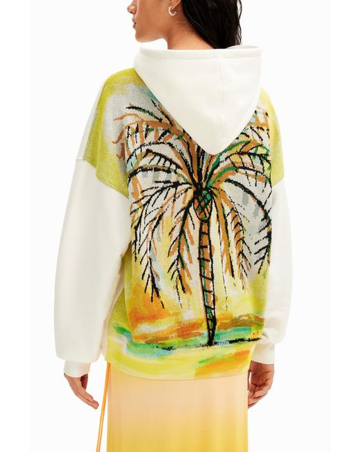 Desigual White Oversize Palm Tree Hoodie
