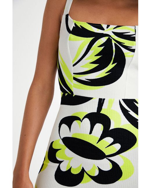 Desigual White Short Floral Dress, Viscose