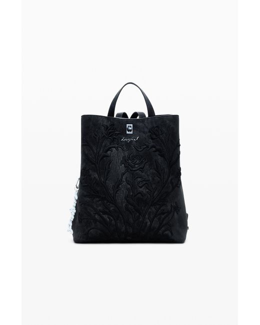 Desigual Black Small 3D Effect Floral Backpack