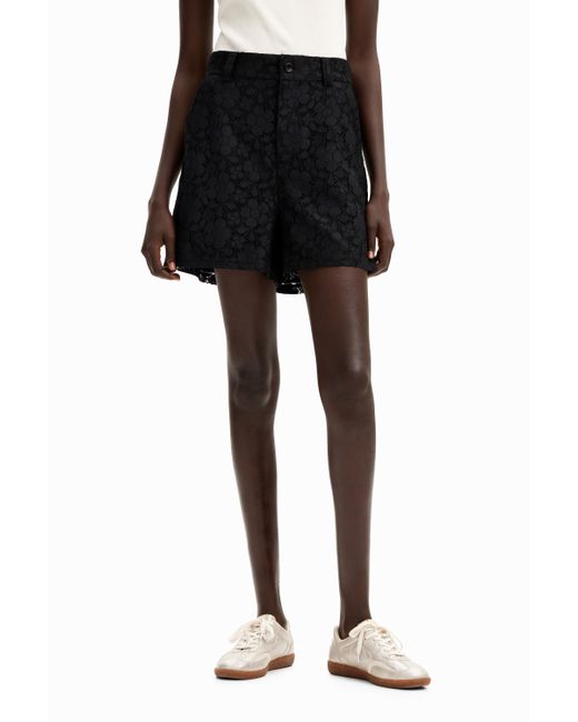 Desigual Black Floral Lace Shorts