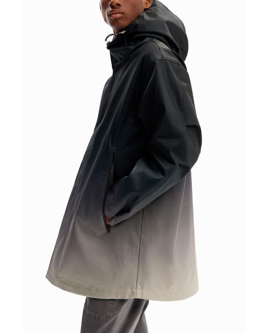 Desigual Black Dégradé Hooded Parka, Polyester for men