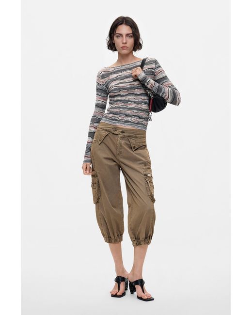 Desigual Gray Fine Striped Sweater