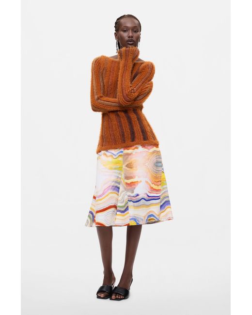 Desigual Brown Ribbed Sweater With Fur