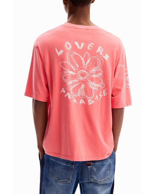 Desigual Pink Relaxed Acid-Wash T-Shirt, Cotton for men