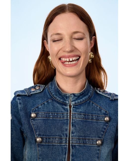 Desigual Blue Embroidered Jacket C Lacroix, Cotton