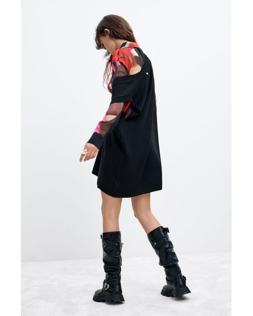 Desigual Black Long-Sleeved Dress M. C. Lacroix, Polyester