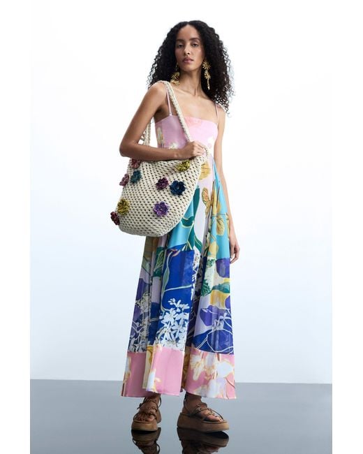Desigual Blue Printed Long Dress, Polyester
