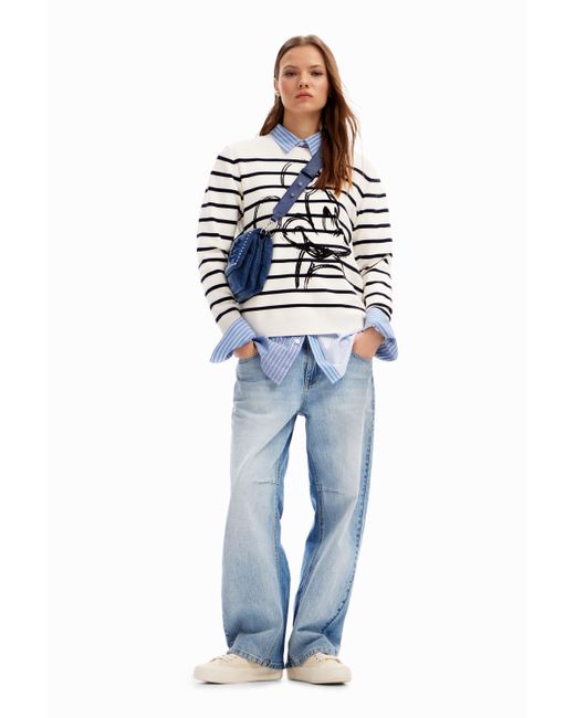 Desigual Blue Striped Mickey Mouse Pullover