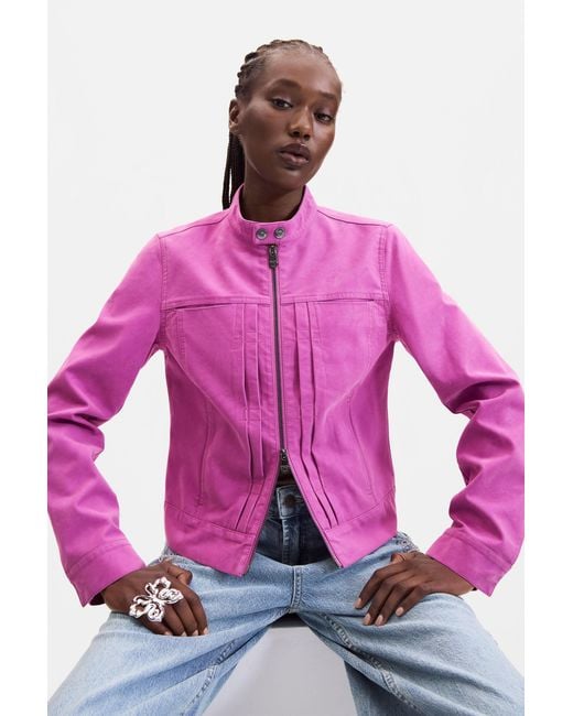 Desigual Pink Jacket Leather Effect, Polyurethane