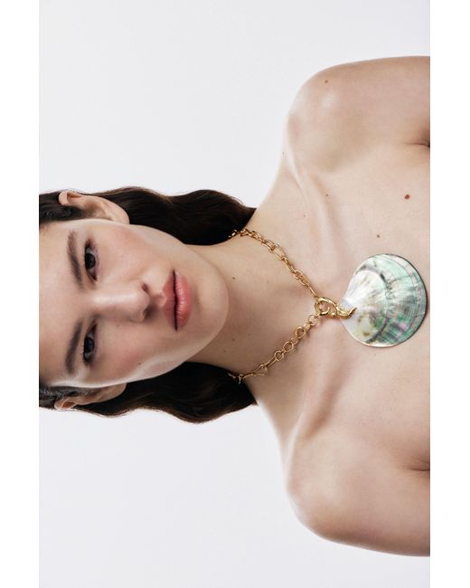 Desigual White Plated Mother-Of-Pearl Shell Pendant Zalio