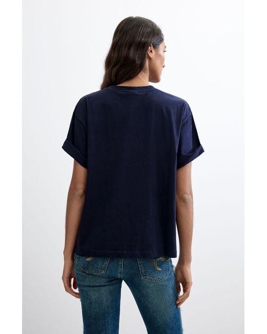 Desigual Blue Printed T-Shirt 100% Cotton, Cotton