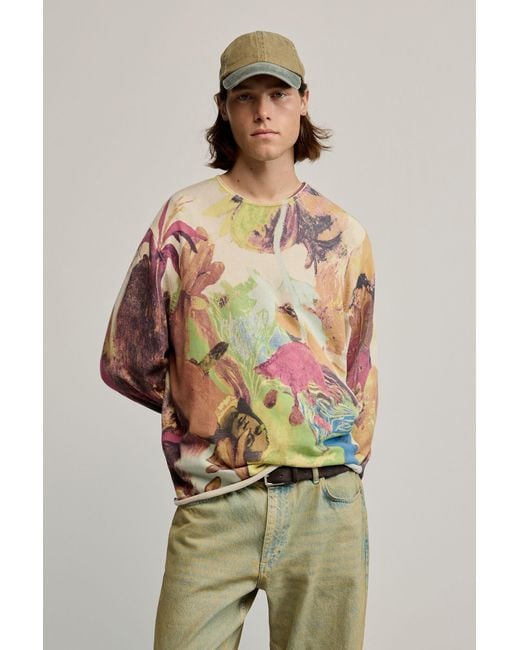 Desigual White Gaugin Printed Sweater, Cotton for men