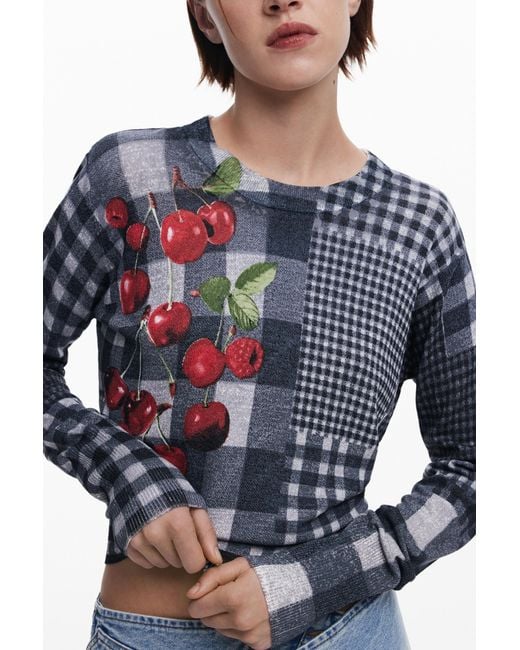 Desigual Blue Vichy Fruit Sweater