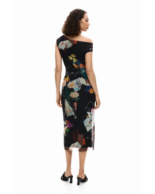 Desigual Black Midi Collage Dress, Polyester
